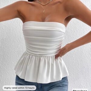 White Strapless Peplum Top
